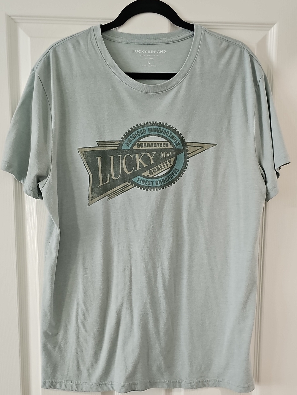 Lucky Brand Light Blue Graphic Crew Tee with Vintage Logo, L